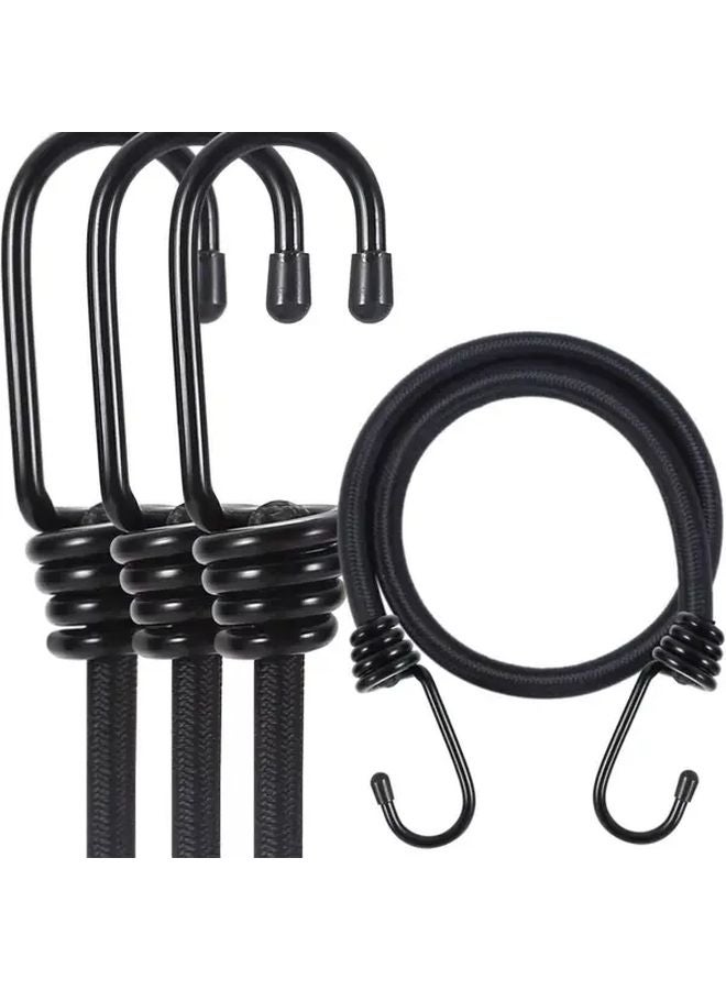 8mm x 35.43 Inch Heavy Duty Fixed Strap with Metal Hook Black High Strength Stretch Rope - Image 2