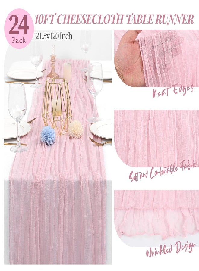 Tomeurperf 24 Packs 10Ft Pink Cheesecloth Table Runner,Light Pink Table Runner,Gauze Boho Rustic Cheese Cloth Table Runner,Wedding Table Decor Table Cloth for Wedding Bridal Shower Birthday Party Table Decor - Image 2