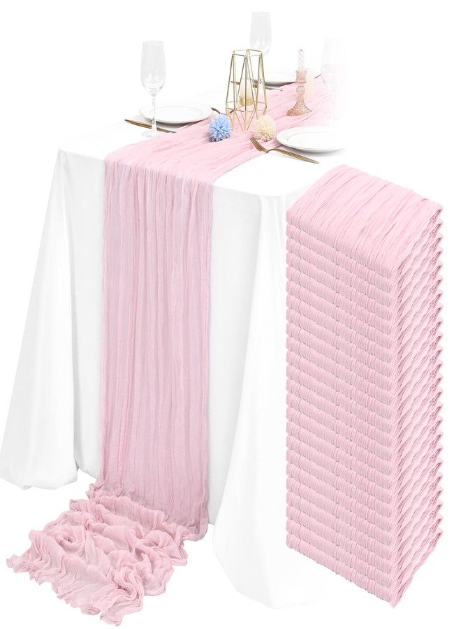 Tomeurperf 24 Packs 10Ft Pink Cheesecloth Table Runner,Light Pink Table Runner,Gauze Boho Rustic Cheese Cloth Table Runner,Wedding Table Decor Table Cloth for Wedding Bridal Shower Birthday Party Table Decor - Image 1