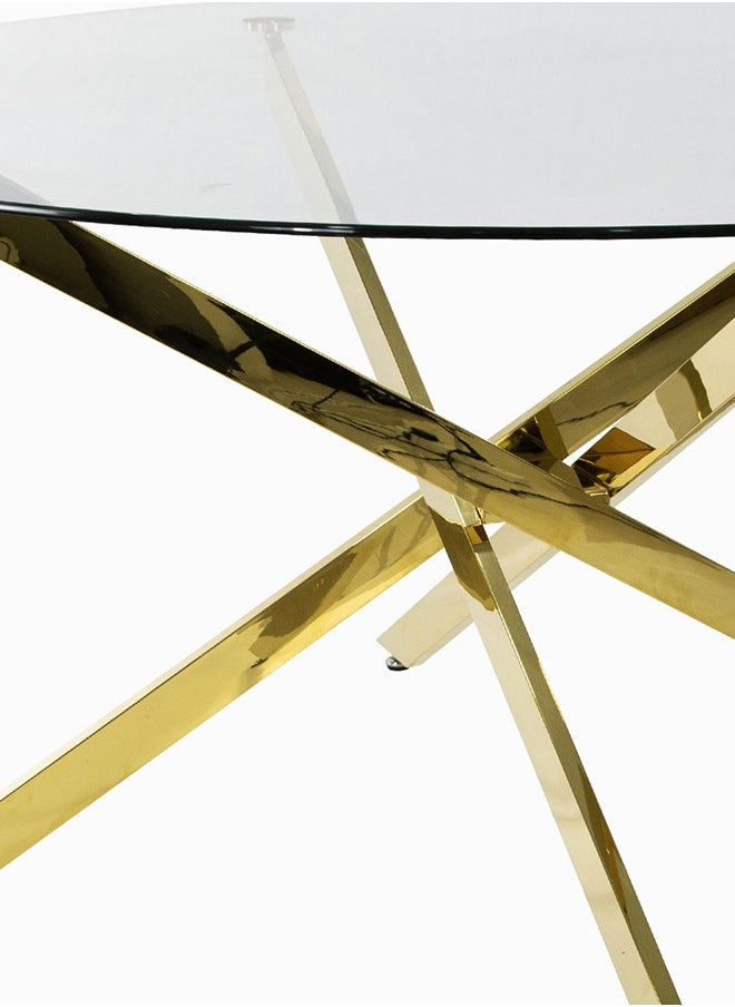 VANITY LIVING VANITY LIVING Modern Round Dining Table, Clear Tempered Glass Top, Breakfast Kitchen Table, Davos Gold Dinner Table with Sturdy Stainless Steel Frame  - Image 4