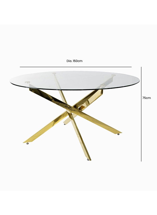 VANITY LIVING VANITY LIVING Modern Round Dining Table, Clear Tempered Glass Top, Breakfast Kitchen Table, Davos Gold Dinner Table with Sturdy Stainless Steel Frame  - Image 2