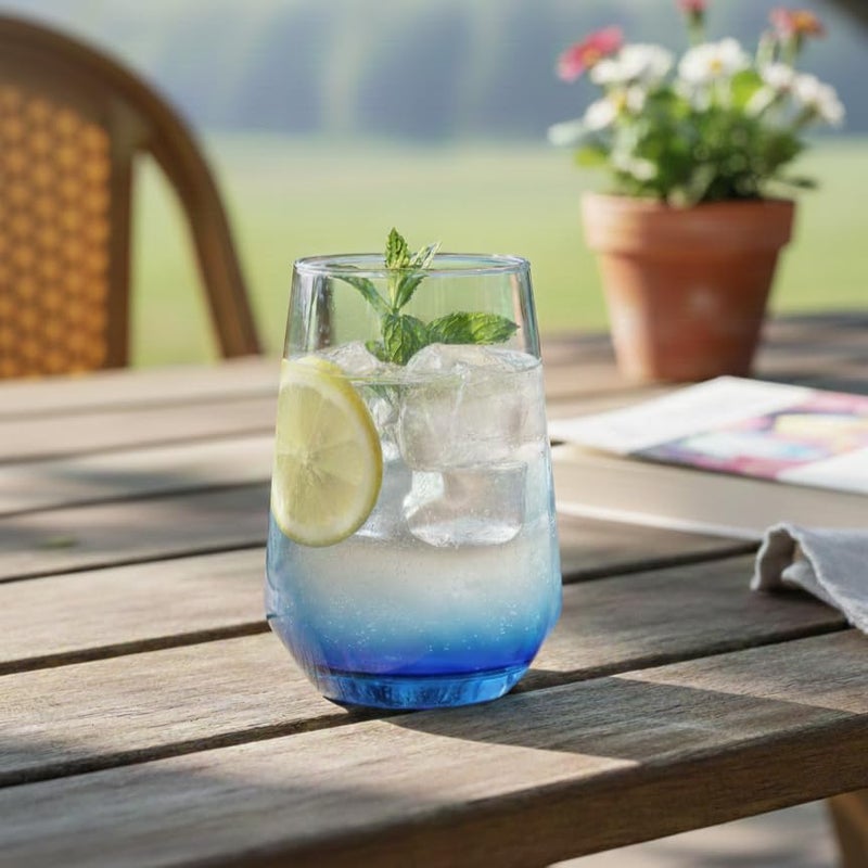 BLACKCARROT Water Glasses Set of 6 | 390 ML Blue Drinking Glasses | Ideal for Juices, Cold Drinks, Smoothies - Image 4