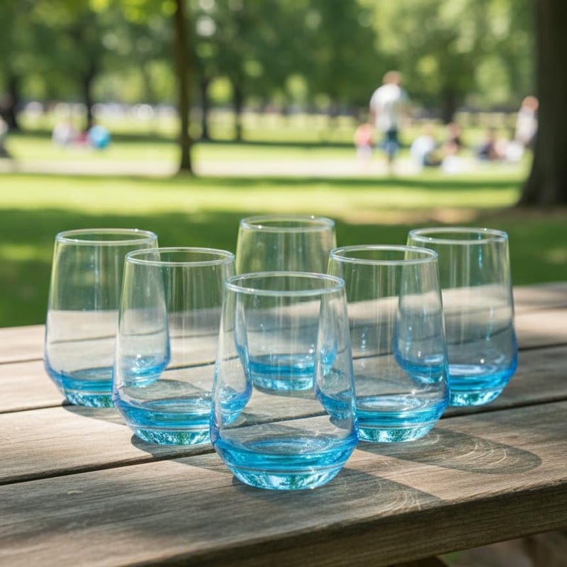 BLACKCARROT Water Glasses Set of 6 | 390 ML Blue Drinking Glasses | Ideal for Juices, Cold Drinks, Smoothies - Image 5