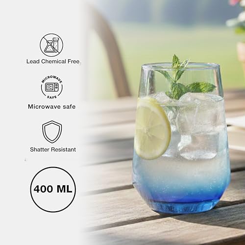 BLACKCARROT Water Glasses Set of 6 | 390 ML Blue Drinking Glasses | Ideal for Juices, Cold Drinks, Smoothies - Image 2