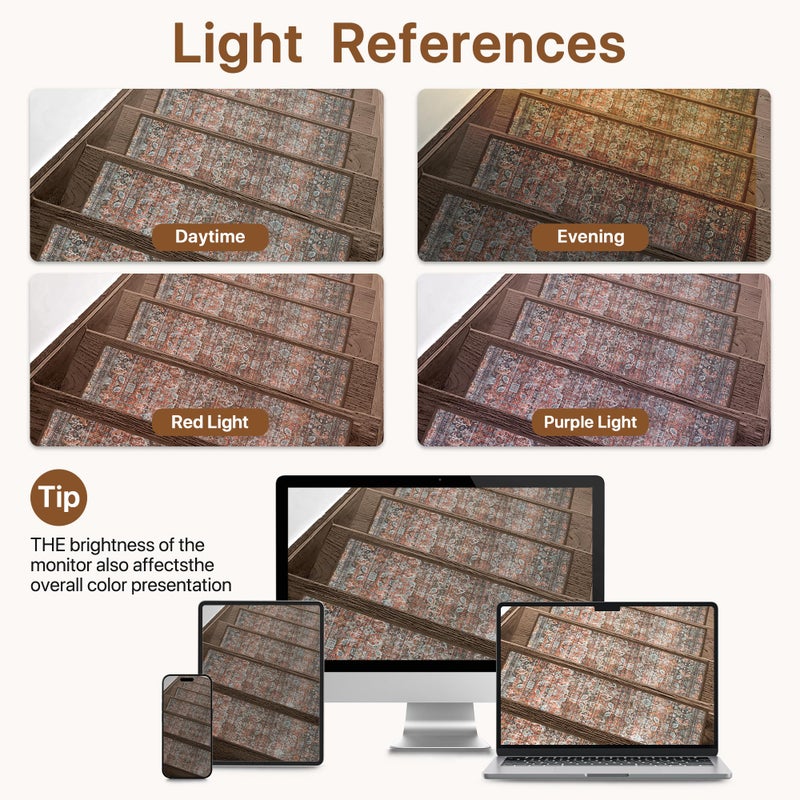sarben Non Slip Stair Treads for Wooden Steps 15PCS - 8"x30" Indoor Safety Carpet, Edging Mats with TPE Adhesive Backing, Pet and Elderly Friendly Stair Rugs (Light Clay Brown) - Image 3