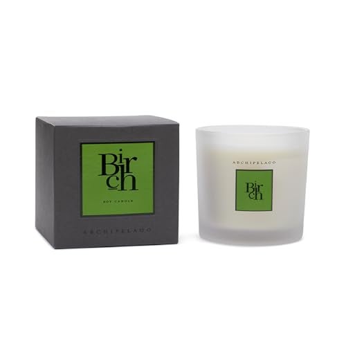 Archipelago Botanicals شمعة معطرة من شمع الصويا المصبوب يدويًا من أرخبيل بوتانيكالز مع زيوت عطرية، فتائل قطنية خالية من الرصاص، وعاء زجاجي مع صندوق هدايا، تحترق لمدة تقارب 60 ساعة، من خشب البتولا، 10 أوقيات. - Image 1