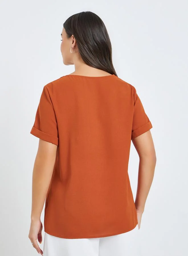 Take Two Rust Women Rust Button-Detail Top with Bamboo Print for Women | Best Price UAE