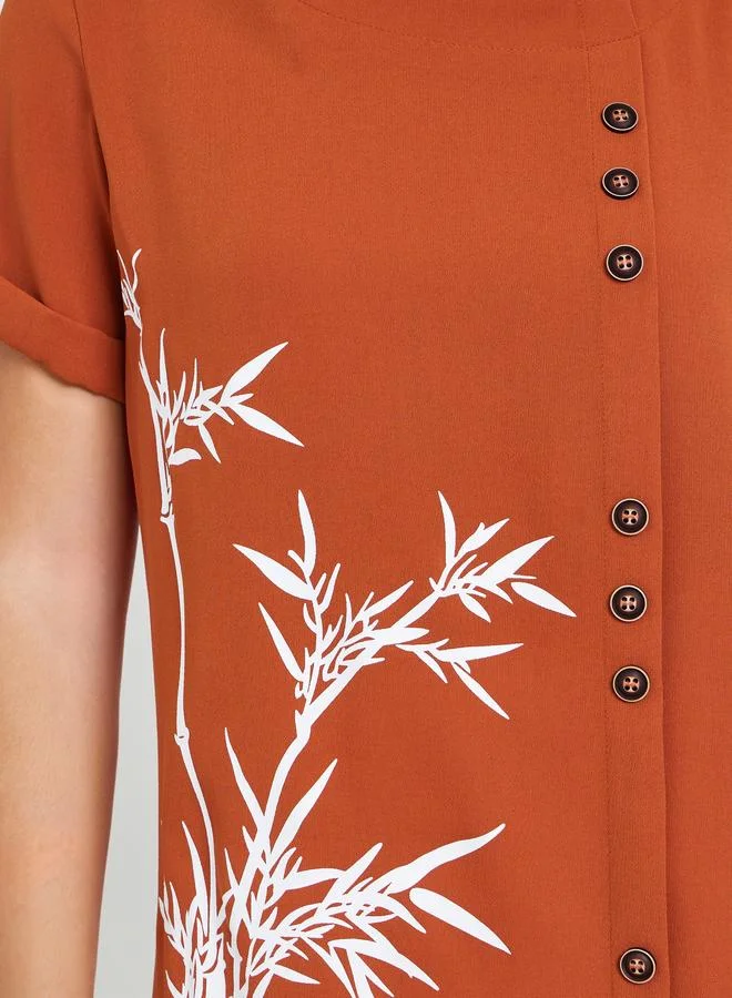 Take Two Rust Women Rust Button-Detail Top with Bamboo Print for Women | Best Price UAE