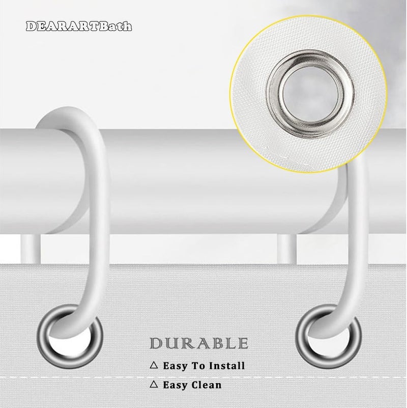 DEARART Bath Beautiful White Flower Shower Curtains, 180W × 180L cm Fabric Shower Curtain Set with Grommet and Hooks, Water Resistant Waterproof Easy Care Machine Washable Easy Clear - Image 5