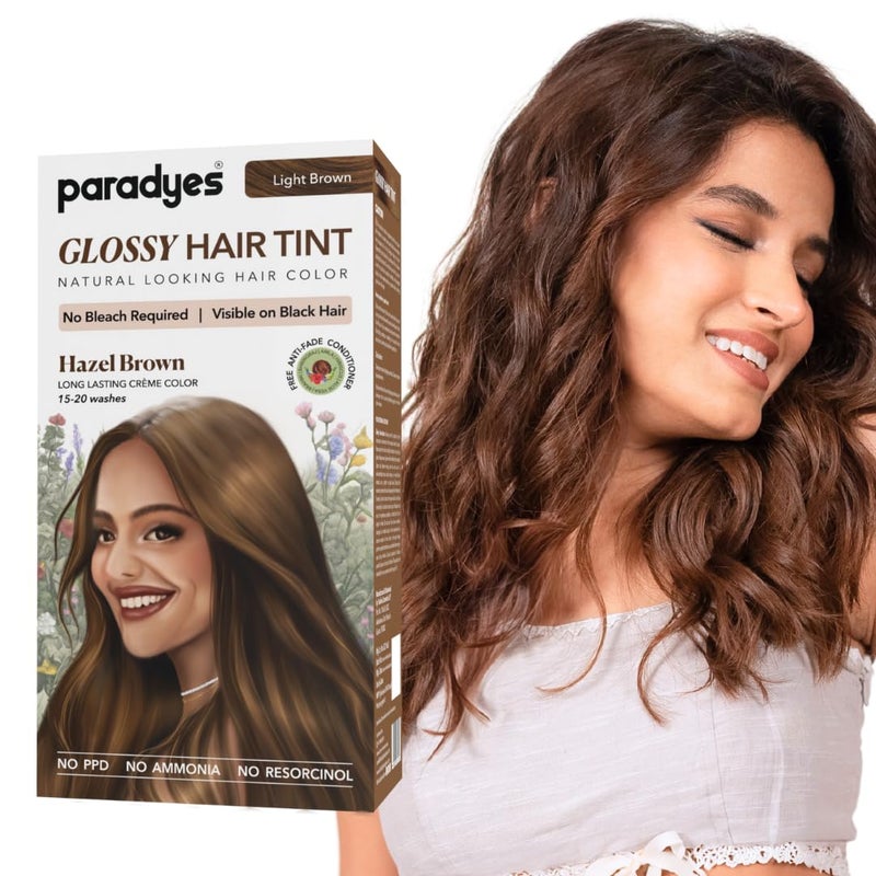 Paradyes تلوين الشعر اللامع بني بندق بدون مبيض من بارادايز تركيبة خالية من الأمونيا للشعر الأسود الطبيعي مرئي على الشعر الأسود الطبيعي يتضمن بلسم مضاد للتلاشي لامع يدوم طويلاً 5 بني فاتح - Image 1