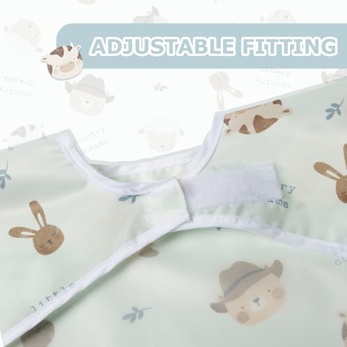 Little Dimsum مريلة تغذية بأكمام كاملة من ليتل ديمسوم 2 عبوة، مريلة مائية للأطفال والرضع، مريلة حماية الطعام بجيب كبير 6-36 شهر (قبعة دب وبومة) - Image 4