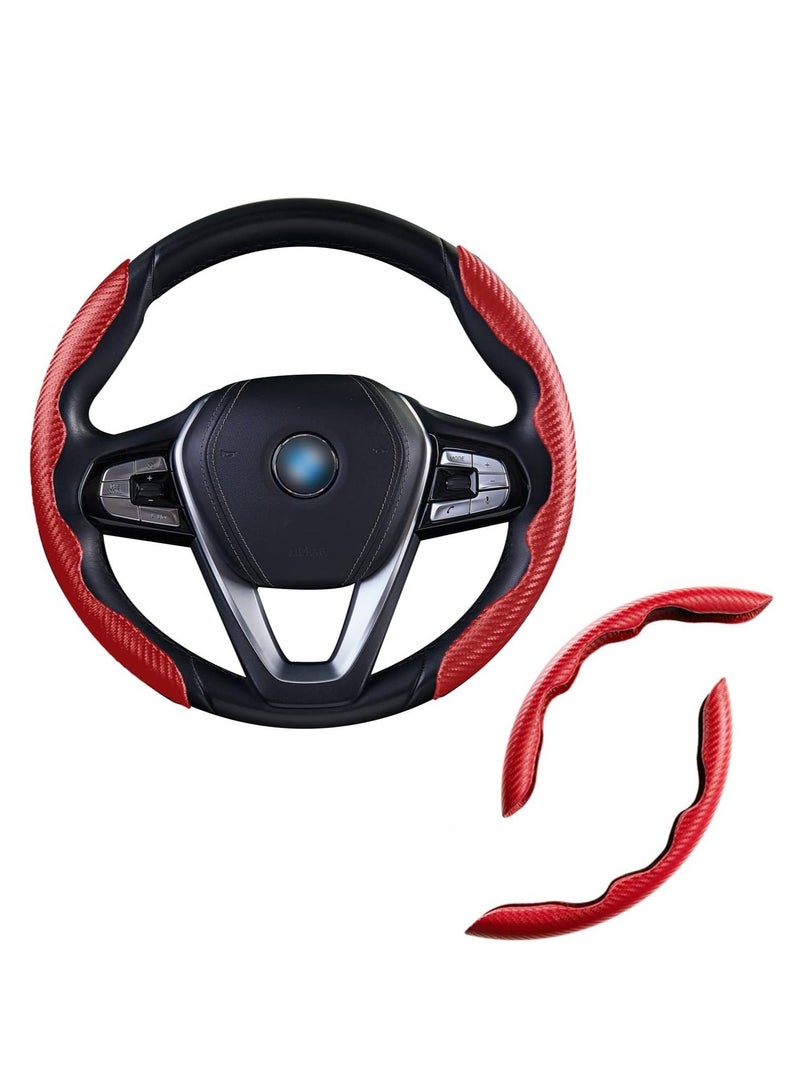 MIXDE New Carbon Fiber Texture Steering Wheel Cover for Women&Man,Safe and Non Slip Car Accessory,Universal Fit 99% Car Wheel Protector (Red) - Image 1