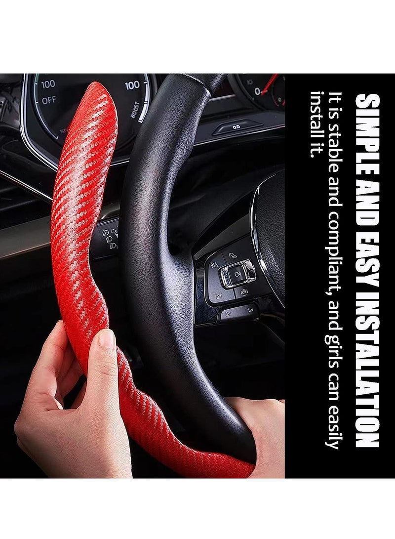 MIXDE New Carbon Fiber Texture Steering Wheel Cover for Women&Man,Safe and Non Slip Car Accessory,Universal Fit 99% Car Wheel Protector (Red) - Image 3