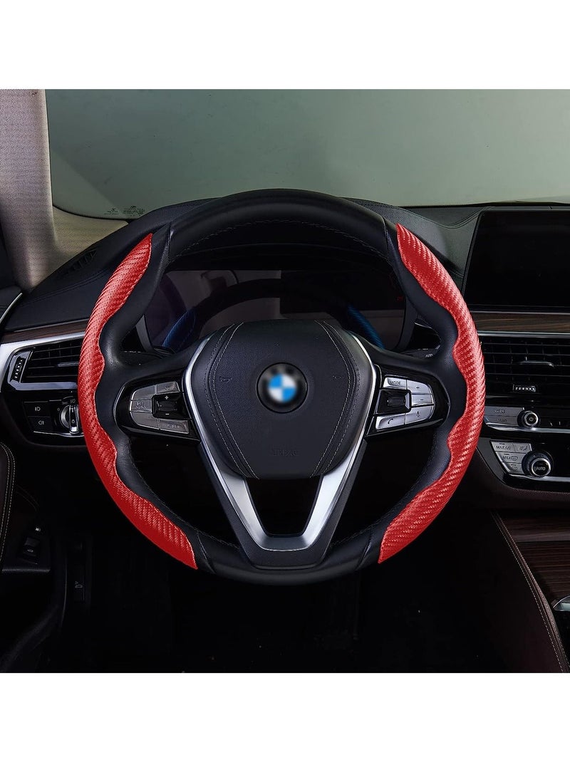 MIXDE New Carbon Fiber Texture Steering Wheel Cover for Women&Man,Safe and Non Slip Car Accessory,Universal Fit 99% Car Wheel Protector (Red) - Image 2