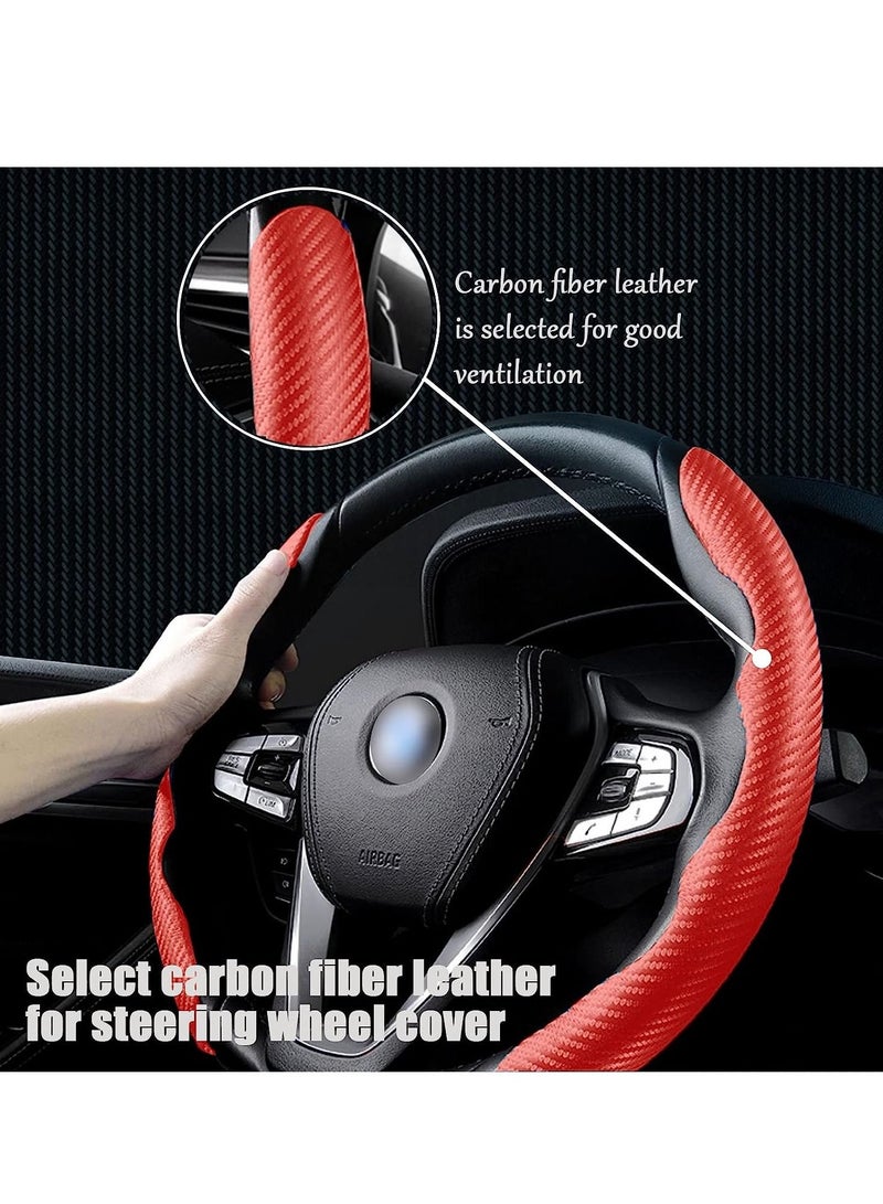 MIXDE New Carbon Fiber Texture Steering Wheel Cover for Women&Man,Safe and Non Slip Car Accessory,Universal Fit 99% Car Wheel Protector (Red) - Image 4