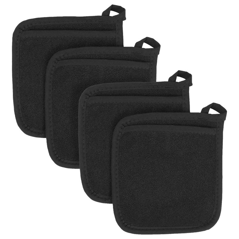 Ritz Terry Pocket Mitt & Hot Pad: Unparalleled Heat Resistant  Durable 100% Cotton - Ergonomically Designed for Optimal Grip - Easy-Care Machine Washable  Perfect for Your Kitchen - Black  4-Pk - Image 2