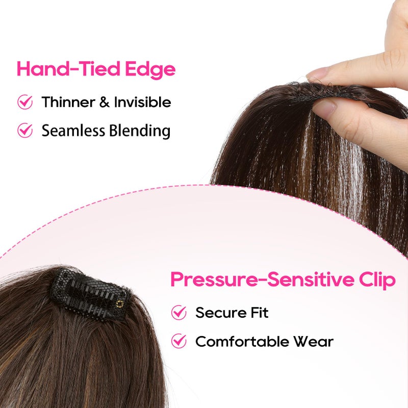 REECHO Clip in Hair Volumizer, 2PCS 12 inch Short Thick Clip in Hairpieces Adding Extra Volume Hair Extensions for Women - Dark Brown with Highlights - Image 3