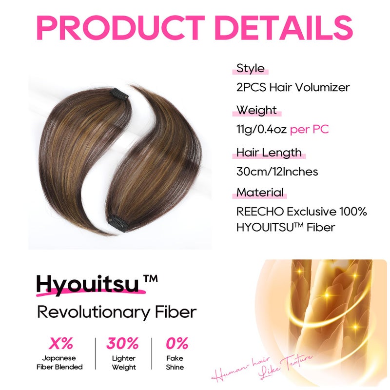 REECHO Clip in Hair Volumizer, 2PCS 12 inch Short Thick Clip in Hairpieces Adding Extra Volume Hair Extensions for Women - Dark Brown with Highlights - Image 2