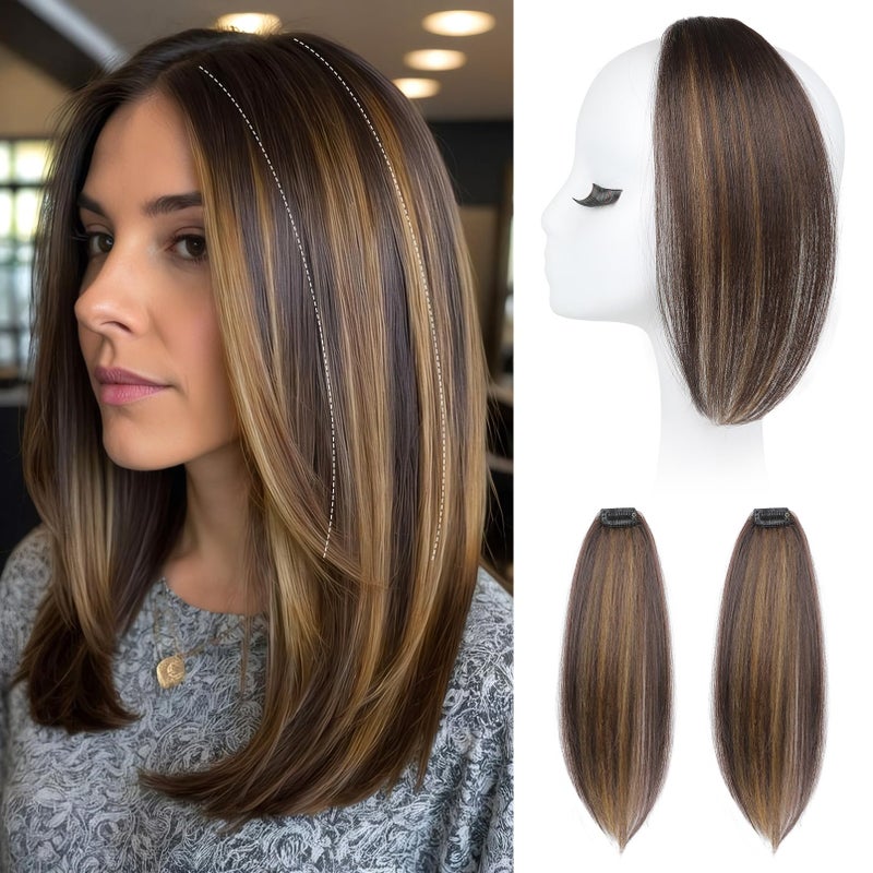 REECHO Clip in Hair Volumizer, 2PCS 12 inch Short Thick Clip in Hairpieces Adding Extra Volume Hair Extensions for Women - Dark Brown with Highlights - Image 1