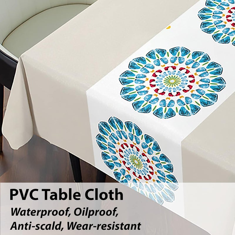 يام لوك غطاء طاولة من PVC صديق للبيئة من ، مقاوم للماء وقابل للغسل من الفينيل، مقاوم للبقع لطاولات مستطيلة (140×220 سم، 6-8 مقاعد)، للاستخدام المنزلي والمطبخ وحفلات الطعام (بيج) - Image 2