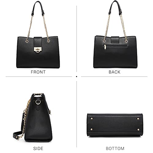 Dasein Women Fashion Tote and Hobo Handbag - Shoulder, Top Handle, Chain Bag - Matching Clutch Included (Black) - Image 3