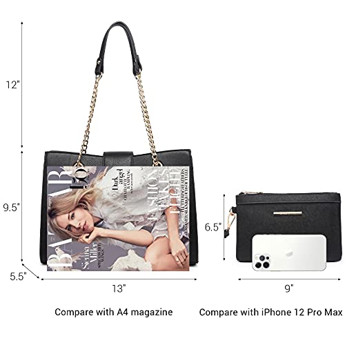 Dasein Women Fashion Tote and Hobo Handbag - Shoulder, Top Handle, Chain Bag - Matching Clutch Included (Black) - Image 5