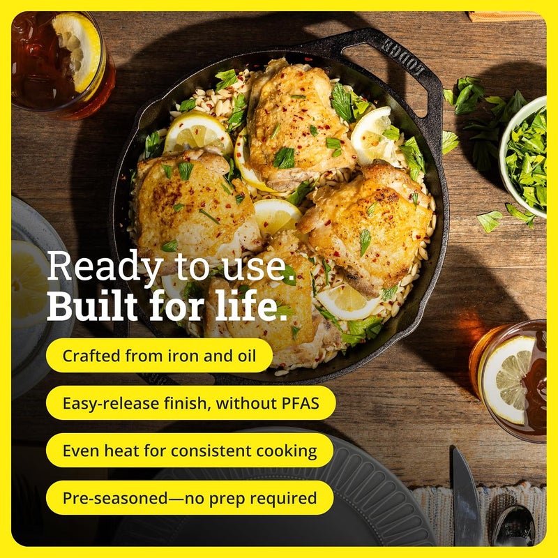 Lodge 12 Inch Pre-Seasoned Cast Iron Skillet with Dual Handles - Image 3