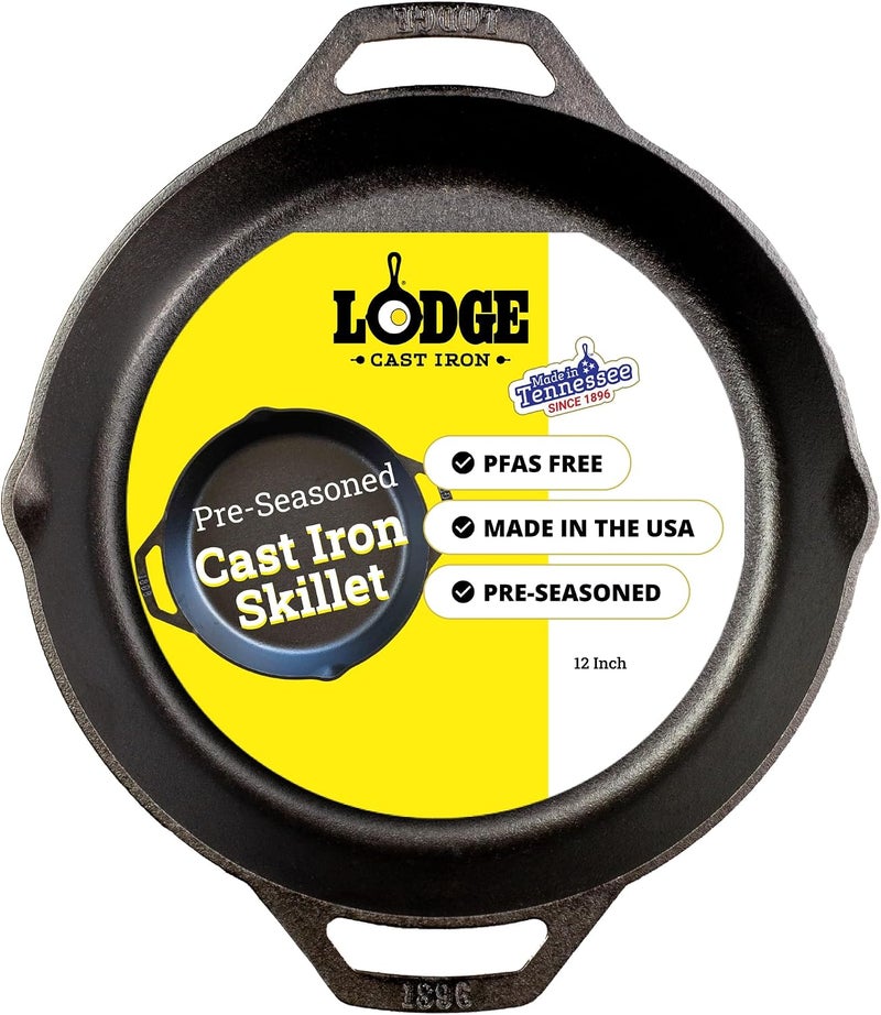 Lodge 12 Inch Pre-Seasoned Cast Iron Skillet with Dual Handles - Image 1