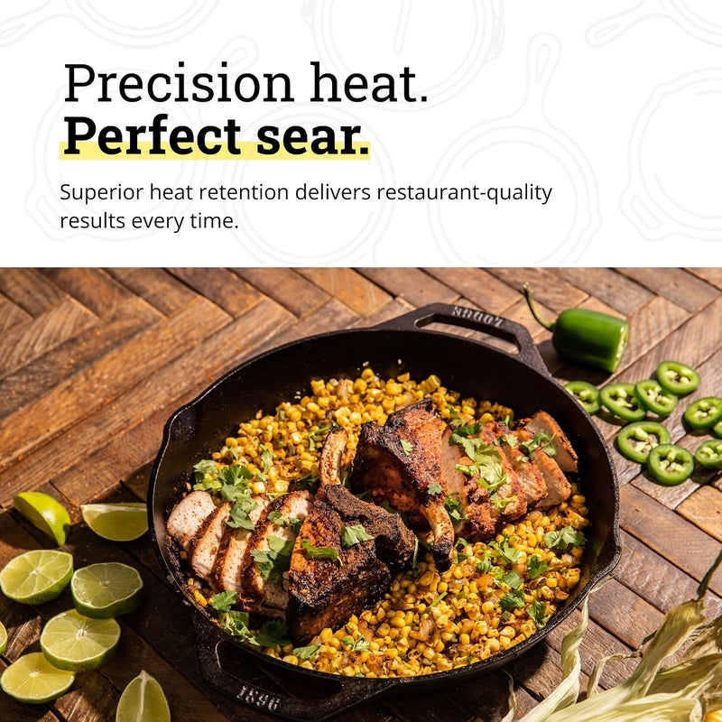 Lodge 12 Inch Pre-Seasoned Cast Iron Skillet with Dual Handles - Image 5