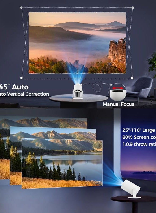 MAGCUBIC بروجيكتور ميني HY300PRO مع واي فاي وبلوتوث، دعم 4K، بروجيكتور محمول ذكي مع تصحيح تلقائي، جهاز تحكم عن بعد بالماوس الهوائي، تحكم صوتي، دوران 180 درجة، بروجيكتور فيديو منزلي أندرويد 11 - Image 3