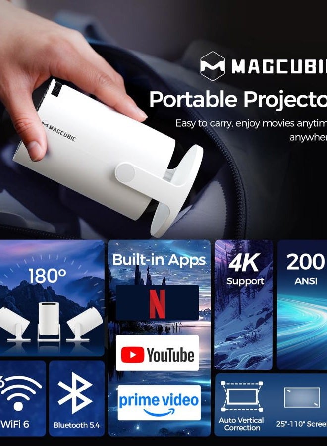 MAGCUBIC بروجيكتور ميني HY300PRO مع واي فاي وبلوتوث، دعم 4K، بروجيكتور محمول ذكي مع تصحيح تلقائي، جهاز تحكم عن بعد بالماوس الهوائي، تحكم صوتي، دوران 180 درجة، بروجيكتور فيديو منزلي أندرويد 11 - Image 2
