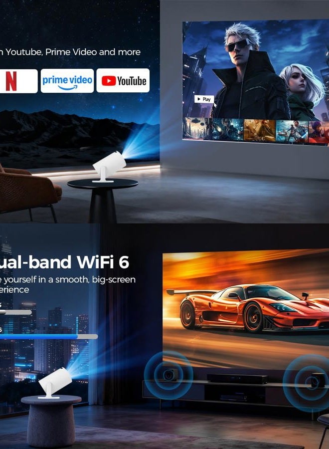 MAGCUBIC بروجيكتور ميني HY300PRO مع واي فاي وبلوتوث، دعم 4K، بروجيكتور محمول ذكي مع تصحيح تلقائي، جهاز تحكم عن بعد بالماوس الهوائي، تحكم صوتي، دوران 180 درجة، بروجيكتور فيديو منزلي أندرويد 11 - Image 4