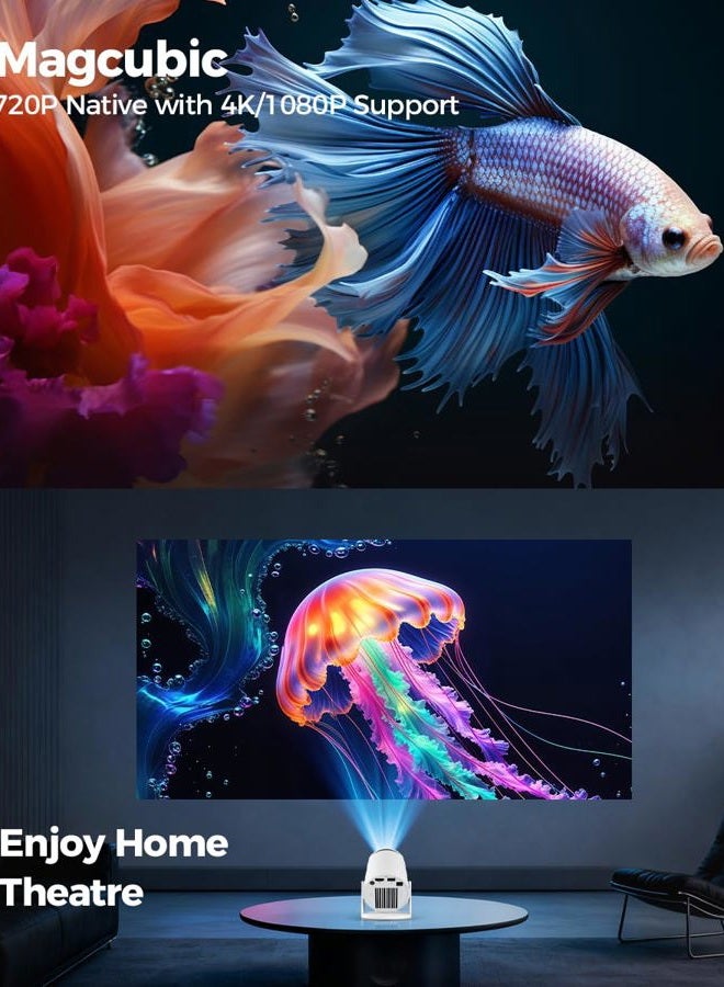 MAGCUBIC بروجيكتور ميني HY300PRO مع واي فاي وبلوتوث، دعم 4K، بروجيكتور محمول ذكي مع تصحيح تلقائي، جهاز تحكم عن بعد بالماوس الهوائي، تحكم صوتي، دوران 180 درجة، بروجيكتور فيديو منزلي أندرويد 11 - Image 5