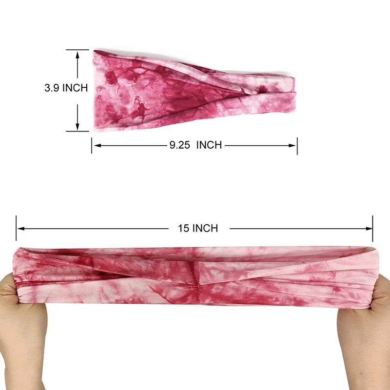 YONUF Boho Headbands For Women Fashion Wide Headband Yoga Workout Head Bands Hair Accessories Elastic Tie Dye Band 6 Pack - Image 3