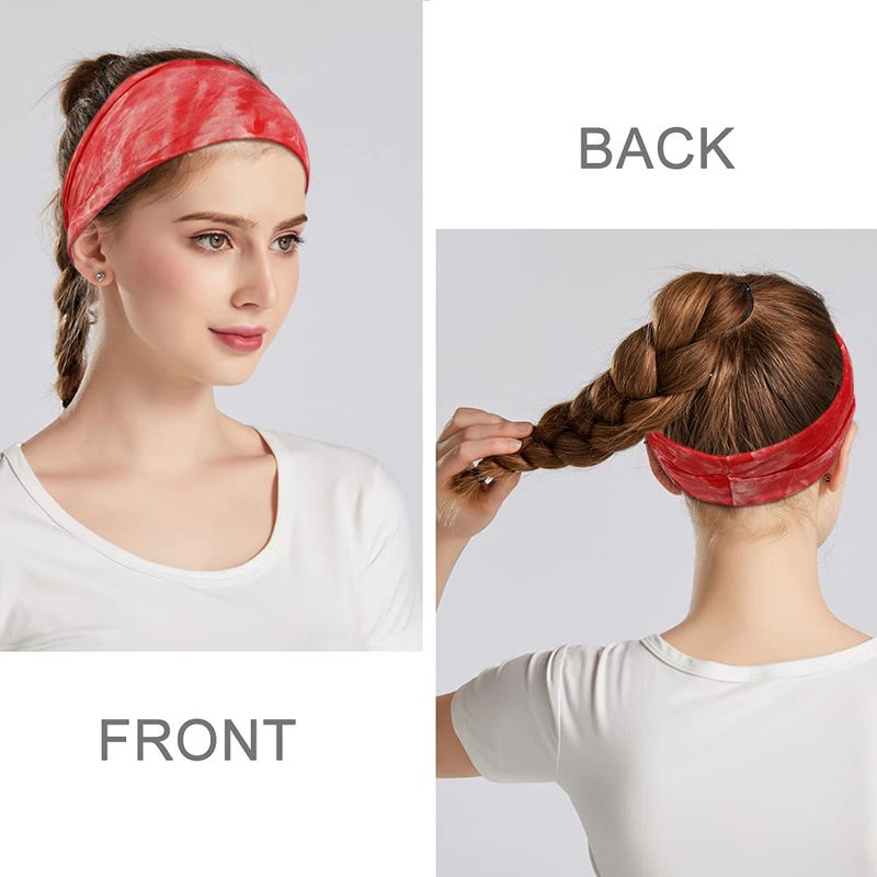 YONUF Boho Headbands For Women Fashion Wide Headband Yoga Workout Head Bands Hair Accessories Elastic Tie Dye Band 6 Pack - Image 4