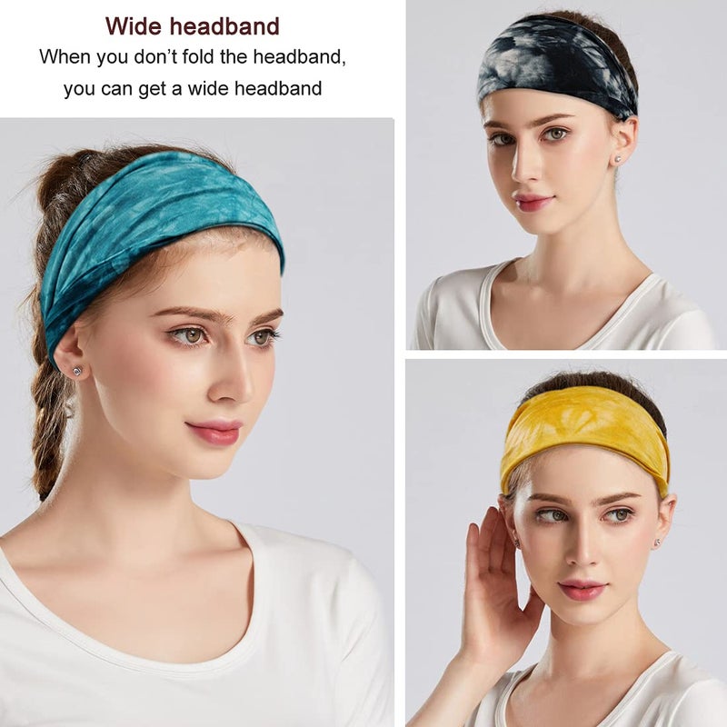 YONUF Boho Headbands For Women Fashion Wide Headband Yoga Workout Head Bands Hair Accessories Elastic Tie Dye Band 6 Pack - Image 5