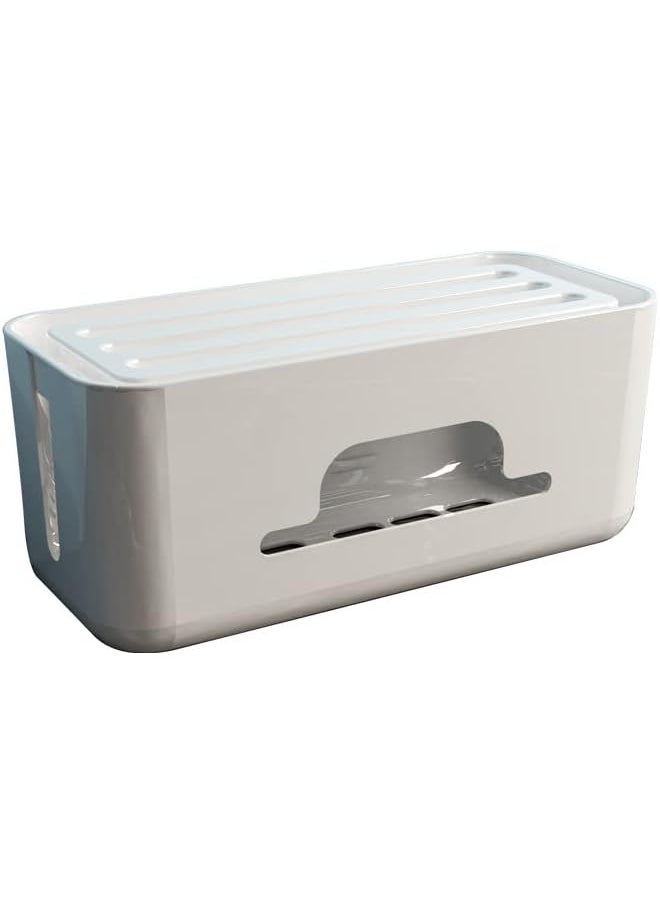 BELLSBERRY Cable Management Box， Extension Large Wire Organizer Box with Slotted Top for Phones, Tablets | Surge Protection for Home and Office (White)  - Image 1
