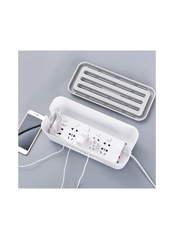 BELLSBERRY Cable Management Box， Extension Large Wire Organizer Box with Slotted Top for Phones, Tablets | Surge Protection for Home and Office (White)  - Image 2