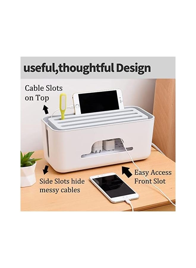 BELLSBERRY Cable Management Box， Extension Large Wire Organizer Box with Slotted Top for Phones, Tablets | Surge Protection for Home and Office (White)  - Image 3