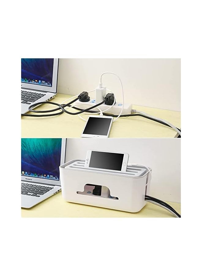 BELLSBERRY Cable Management Box， Extension Large Wire Organizer Box with Slotted Top for Phones, Tablets | Surge Protection for Home and Office (White)  - Image 4