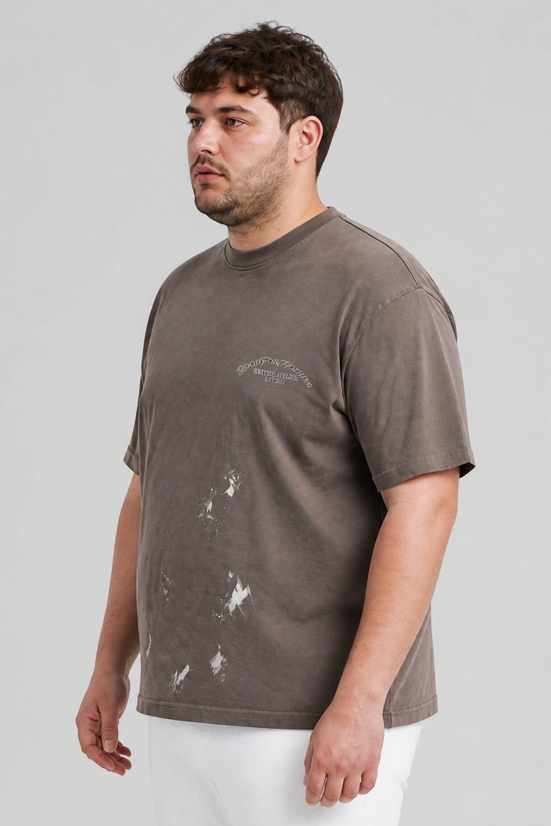 GOOD FOR NOTHING Men Crew Neck Embroidered Logo Short Sleeve T-Shirt, Taupe - Image 3