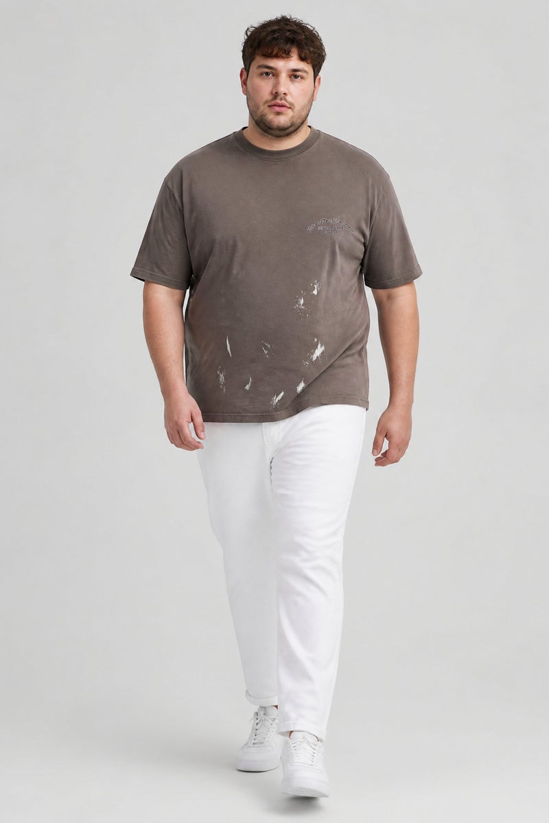 GOOD FOR NOTHING Men Crew Neck Embroidered Logo Short Sleeve T-Shirt, Taupe - Image 2