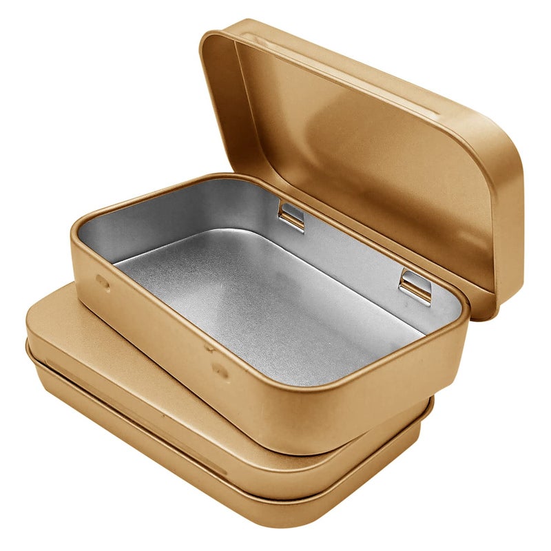 Hulless 6 Pcs Metal Hinged Tin Box Container Mini Portable Small Storage Container Kit with Lid for Home Storage 3.7 x 2.3 x 0.8 Inch, Gold - Image 1