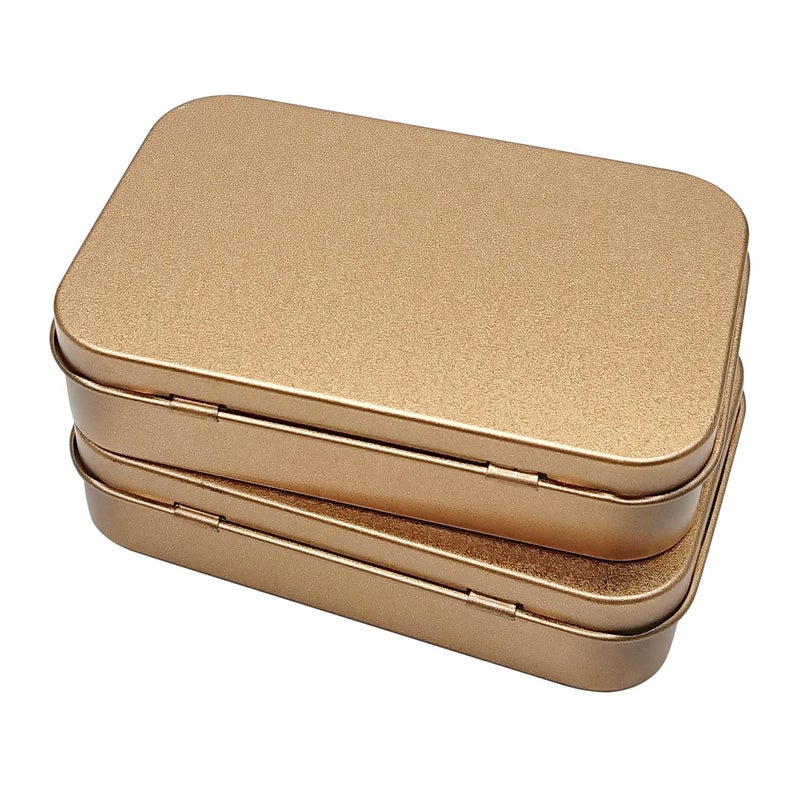 Hulless 6 Pcs Metal Hinged Tin Box Container Mini Portable Small Storage Container Kit with Lid for Home Storage 3.7 x 2.3 x 0.8 Inch, Gold - Image 5