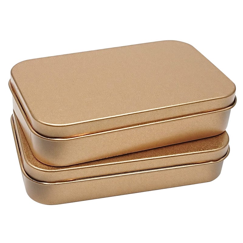 Hulless 6 Pcs Metal Hinged Tin Box Container Mini Portable Small Storage Container Kit with Lid for Home Storage 3.7 x 2.3 x 0.8 Inch, Gold - Image 3