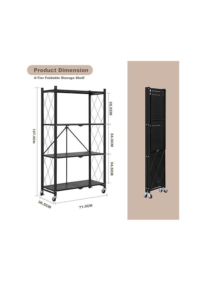 بونكا ارفف تخزين قابلة للطي بعجلات مكونه من 4 طبقات لون اسود من بونكا - Image 2