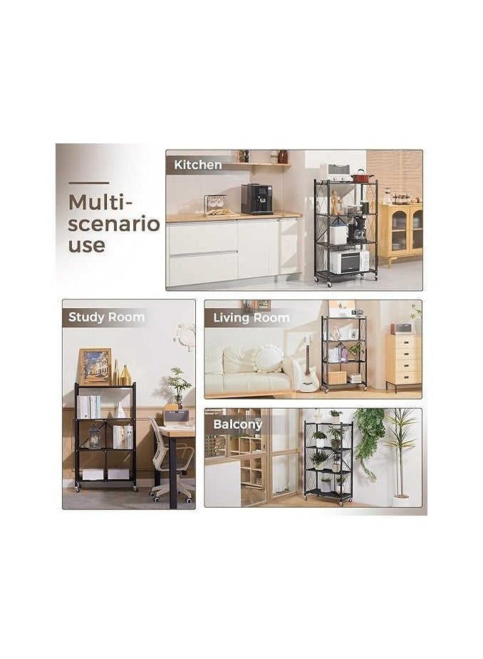 بونكا ارفف تخزين قابلة للطي بعجلات مكونه من 4 طبقات لون اسود من بونكا - Image 3