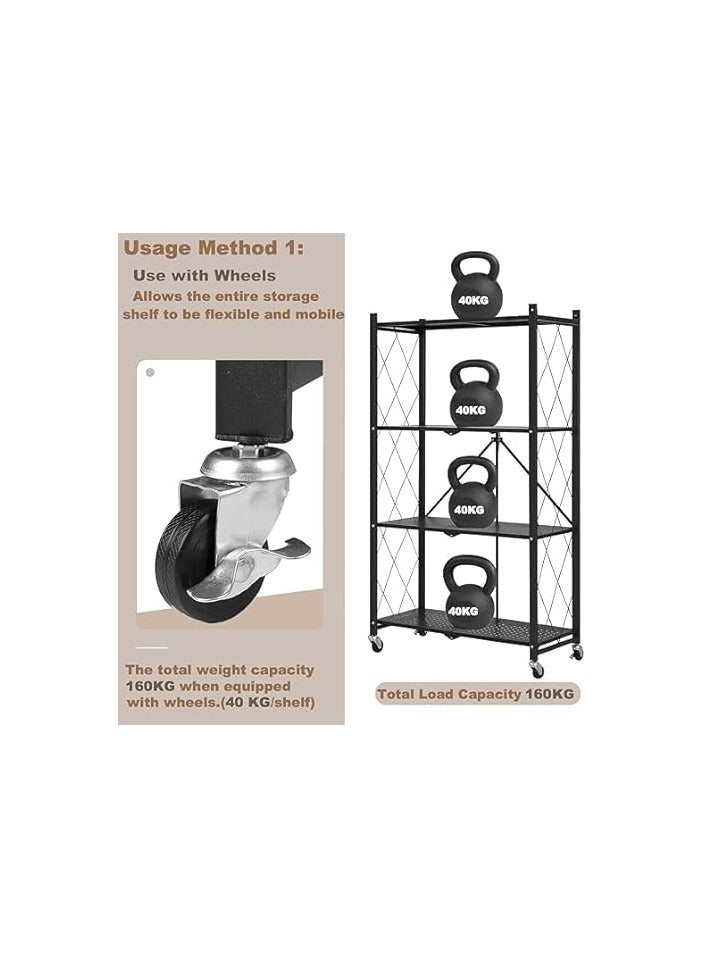 بونكا ارفف تخزين قابلة للطي بعجلات مكونه من 4 طبقات لون اسود من بونكا - Image 4