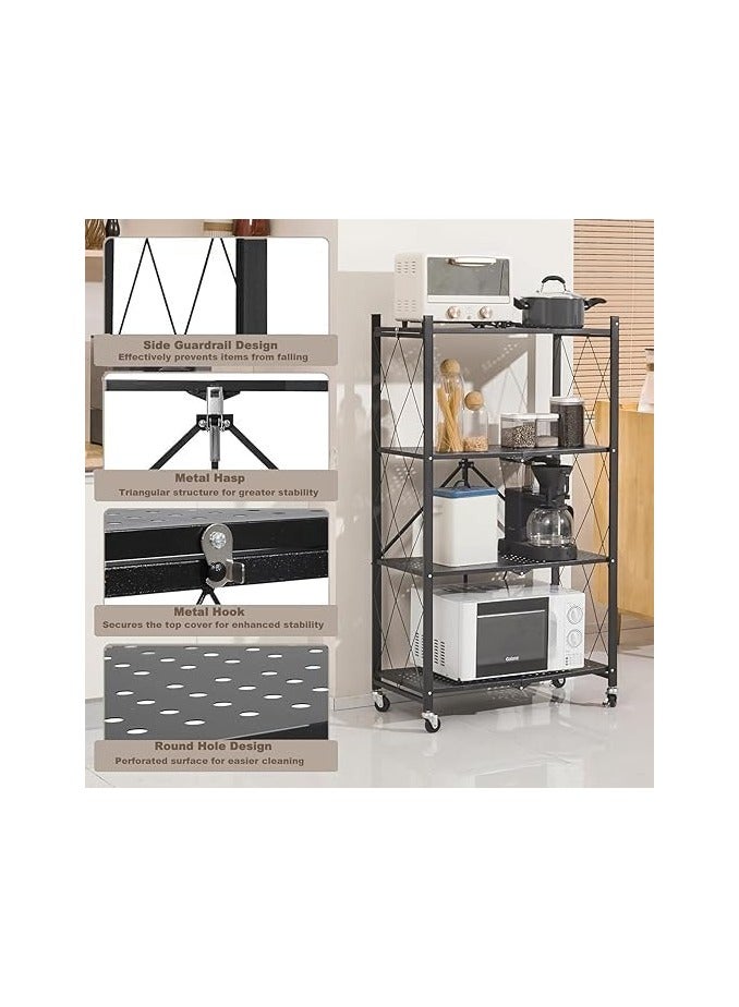 بونكا ارفف تخزين قابلة للطي بعجلات مكونه من 4 طبقات لون اسود من بونكا - Image 5