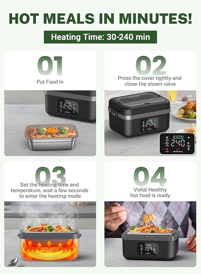 MHONGWEI Cordless Electric Lunch Box, 16000mAh Battery Powered Heated lunch box with Reservation & Keep Warm Function, 60W Self Heating Lunch Box with 1L Removable 304 SS container and Insulated Bag - Image 4